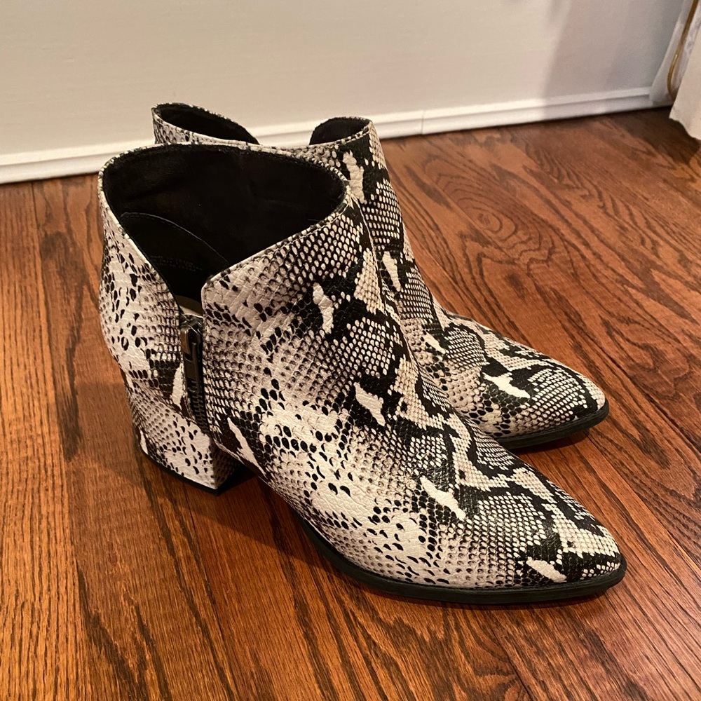 Snakeskin Zip Booties by Seychelles